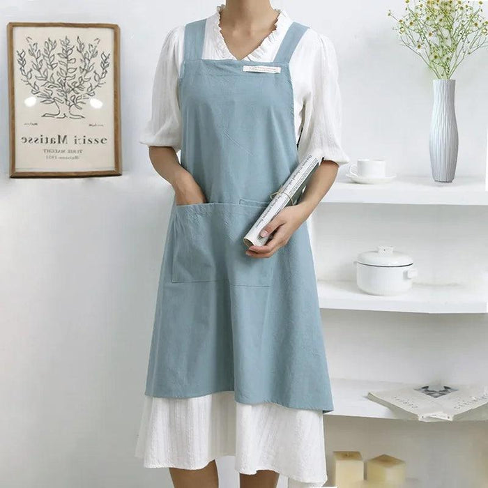 Chic Cotton Linen Apron with Stylish Wide Straps for Women - Your Perfect Cooking Companion