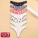 7Pcs Seamless Ice Silk Thong Set for Women - Fresh Low Waisted Print Underwear