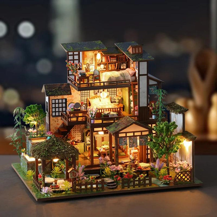 Bamboo Courtyard DIY 3D Miniature Dollhouse Assembly Kit - Unfinished Wooden Puzzle for Unique Home Decor and Gifting