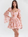 Floral Ruffled Puff Sleeve Backless Mini Dress for Women - Chic Party Clubwear