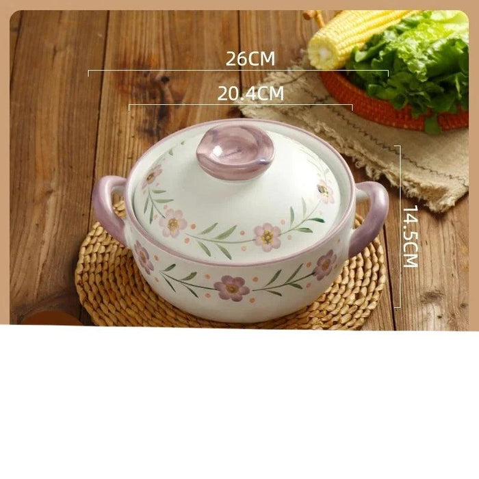 Elegant Japanese Taro Clay Casserole with Purple Floral Design for Gas Cooking: Experience Authentic High-Heat Culinary Traditions