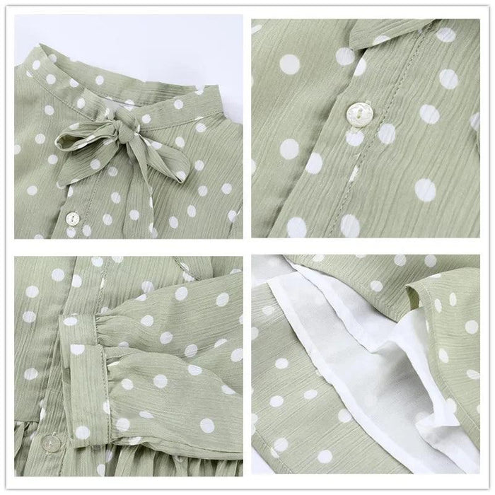 Delightful Polka Dot Chiffon Long Sleeve Dress for Little Girls - Ideal for Spring/Summer Festivities