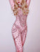 Dazzling Pink Crystal-Infused Bodysuit for Female Artists - Ideal for Performances & Celebratory Occasions