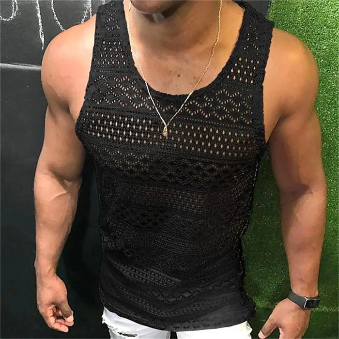 Men's Summer Mesh Tank Top - Breathable Sleeveless Fitness Vest with See-Through Design