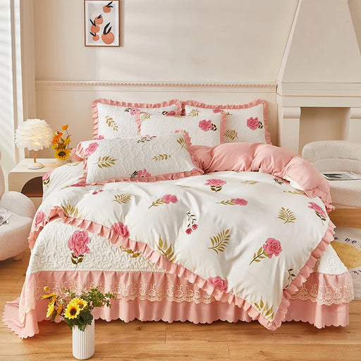 Chic Floral Ruffle Queen Bedding Set