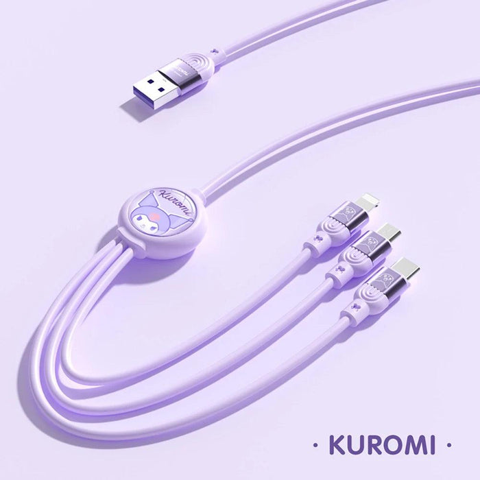 Sanrio Kuromi & Friends 3-In-1 Charging Cable - Adorable Anime Characters USB Cord for Huawei, iPhone, Xiaomi - Durable & Perfect for Gifting