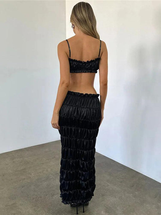 Strapless Crop Top and Flowing Maxi Skirt Duo - Sophisticated Evening Wear Set