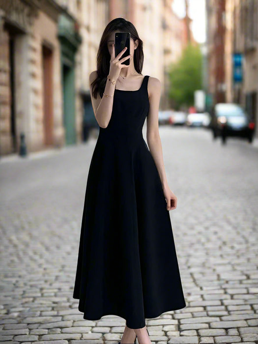 Sophisticated Black Spaghetti Strap Evening Dress for Women - Effortless Elegance by Jielur