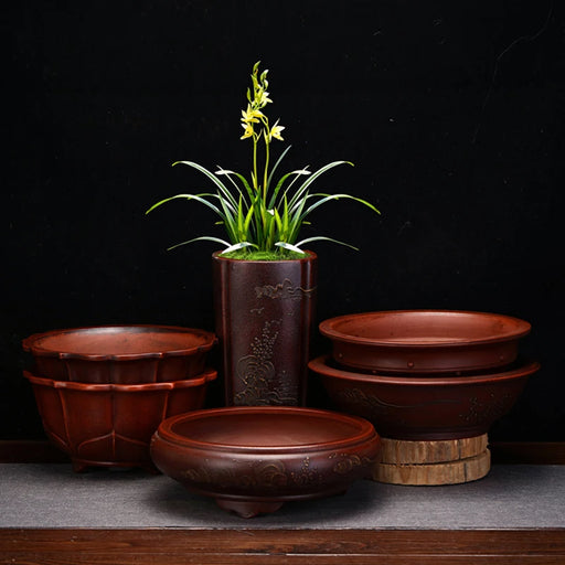 Antique Zen Style Purple Sand Landscape Orchid Green Plant Pot