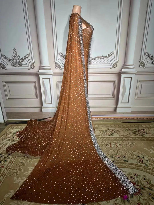 Glamorous Dubai-Inspired Rhinestone Cape Gown for Women