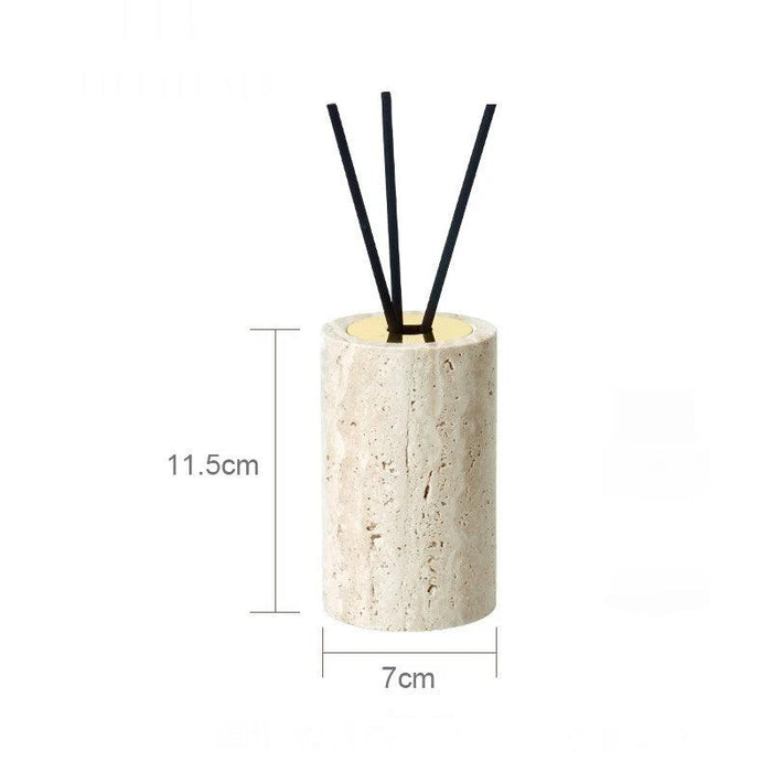 Natural Beige Travertine Luxury Bathroom Accessory Collection - Soap Dispenser, Dish, Reed Diffuser & Vanity Tray Set