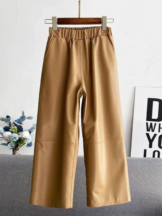 Elegant Sheepskin Leather Wide-Leg Trousers - Effortless Style