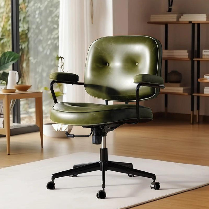 Elegant White Leather Rolling Desk Chair with Swivel Motion