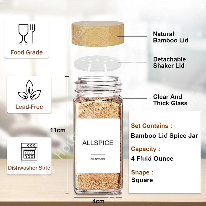 Elegant Glass Spice Jars with Bamboo Lids - 4oz Seasoning Containers for Organized Kitchen Storage