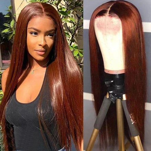 Reddish Brown Human Hair Lace Front Wig with Transparent 13x4 Lace Frontal for Women