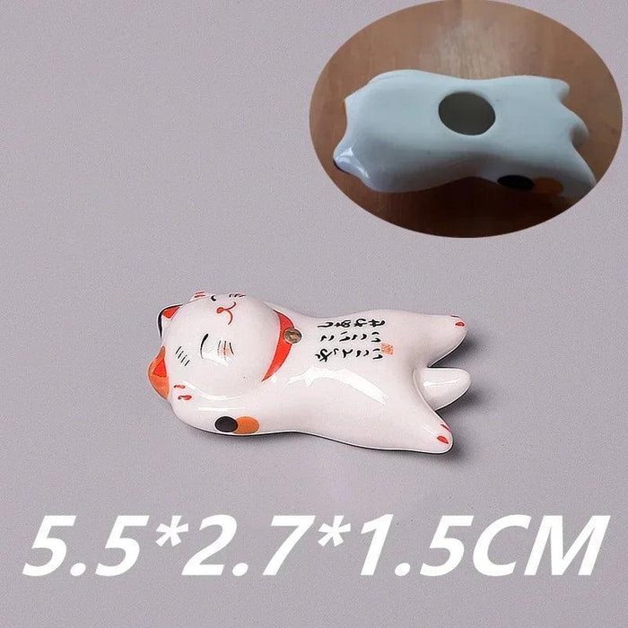 Charming Maneki Neko Ceramic Chopsticks Rest - Infuse Your Dining Experience with Japanese Good Fortune