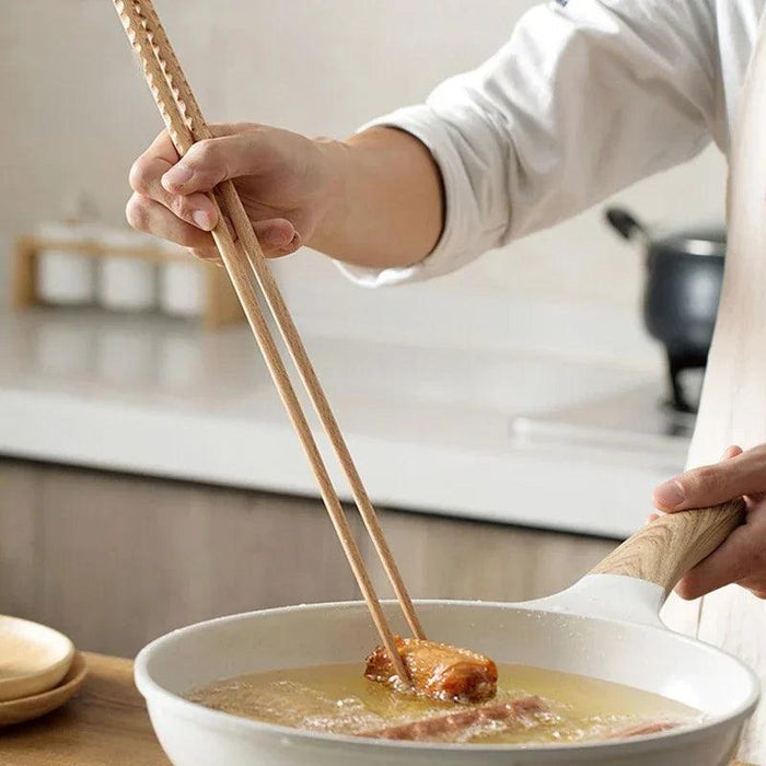 Sophisticated Extra Long Beech Wood Japanese Cooking Chopsticks - Slip-Resistant for Noodles and Frying