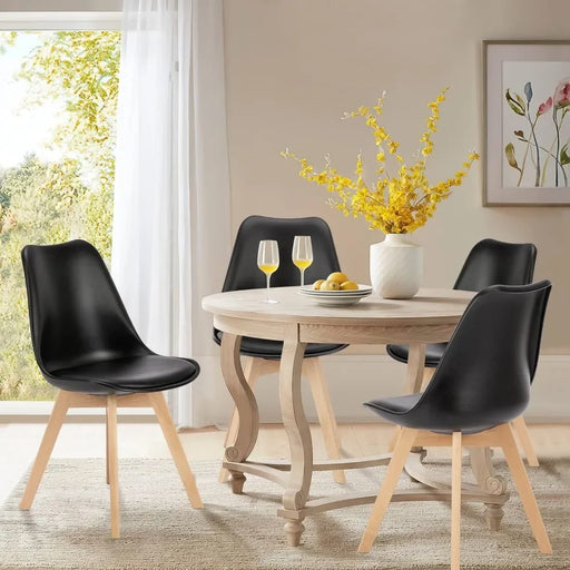 Luxury Black PU Leather Dining Chairs Set of 4 - Modern Ergonomic Design and Sturdy Beech Wood Base