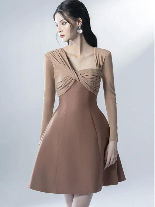 Asymmetrical Patchwork Long Sleeve Square Neck Dress for Women