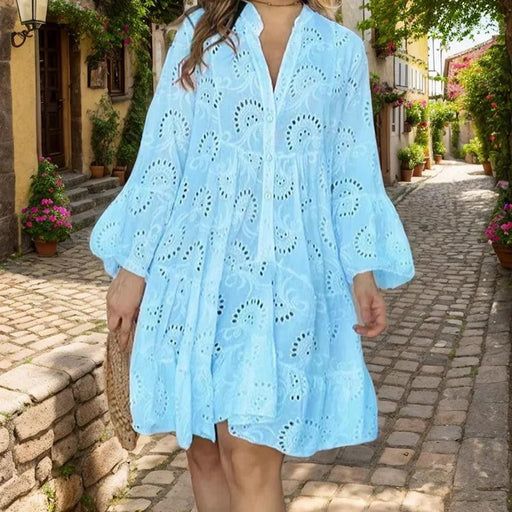 Chic Lace A-Line Beach Dress with Flared Sleeves for Women