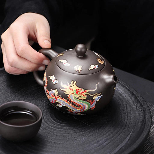 Artisan Dragon and Phoenix Purple Clay Teapot for Traditional Kung Fu Tea Ceremony