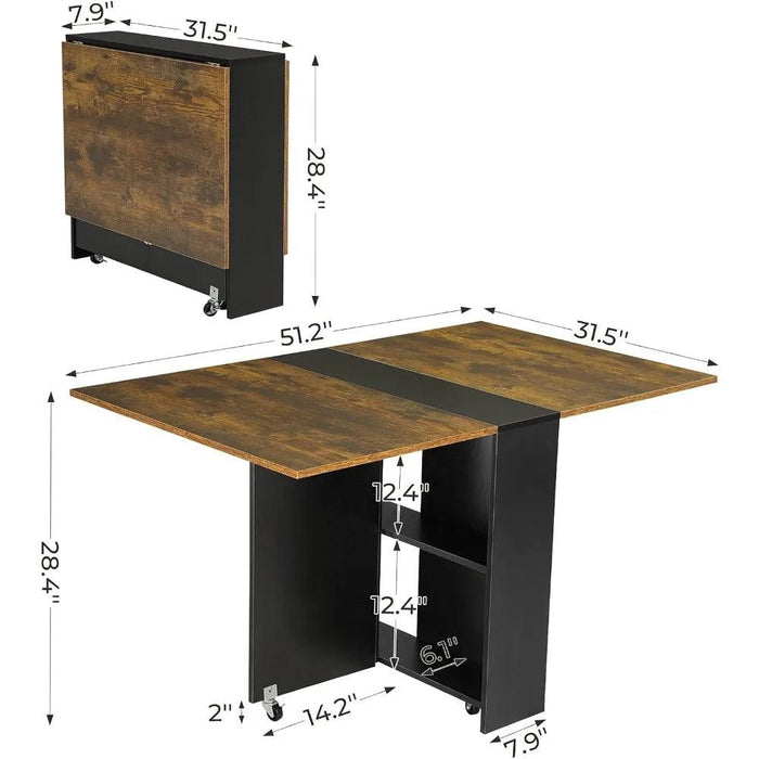 Convertible Modern Dining Table with Wheels, Drawer, and Double Layer Storage