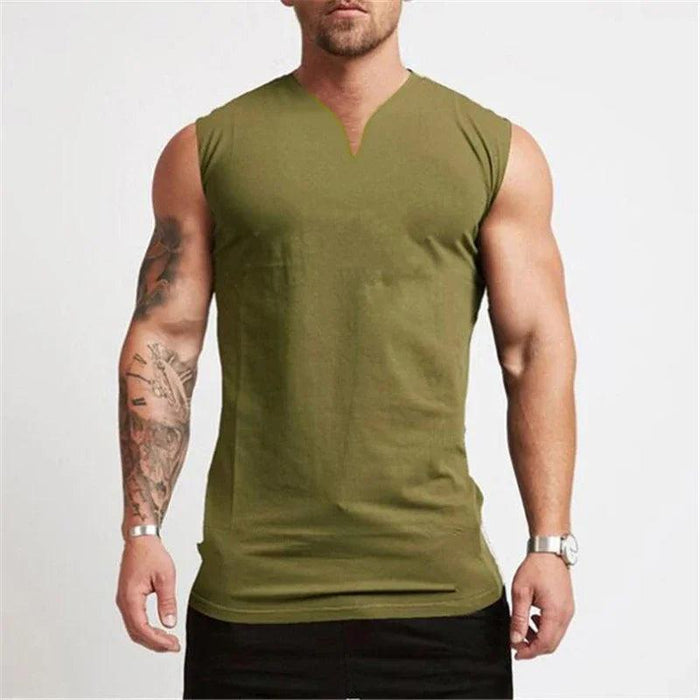 Men's V Neck Cotton Muscle Tank Top - Sleeveless Gym Wear for Bodybuilding and Fitness