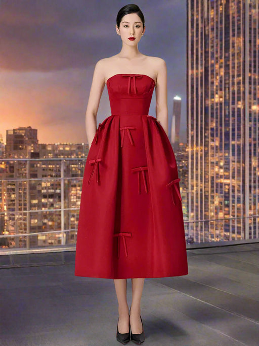 Bowknot Strapless Backless High Waist Summer Evening Dress for Women