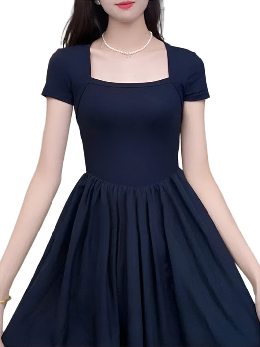 Chic Black Ruffled Summer Dress for Women - Stylish Short Sleeve French-Inspired Evening Attire