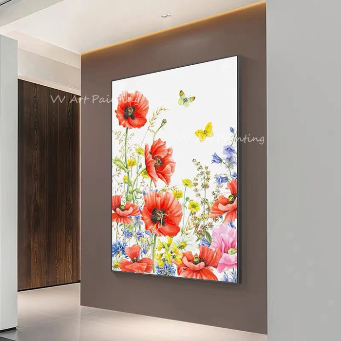 Enchanting Handcrafted Red Floral Oil Painting for Chic Home Interiors