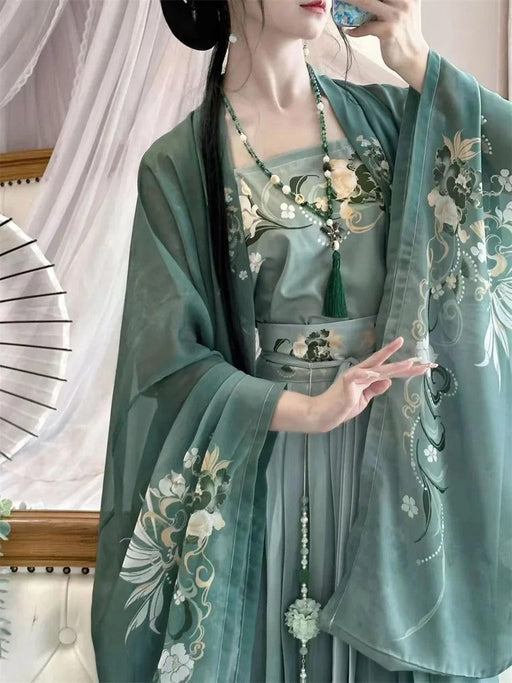 Chic Plus Size Retro Chinese Hanfu Ensemble - Traditional 3-Piece Cosplay Outfit in Emerald Green