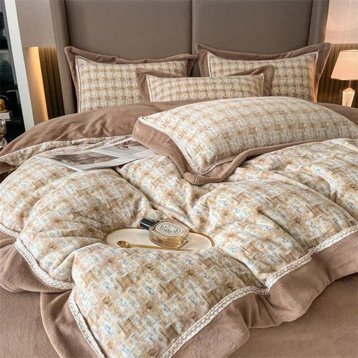 Cozy Winter Plush Coral Velvet 4-Piece Bedding Ensemble – Ultra Soft Flannel Duvet Cover, Quilt, and Sheet Set