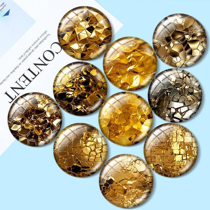 Luxurious Gold-Inspired Glass Cabochon Collection - 10 Distinct Sizes