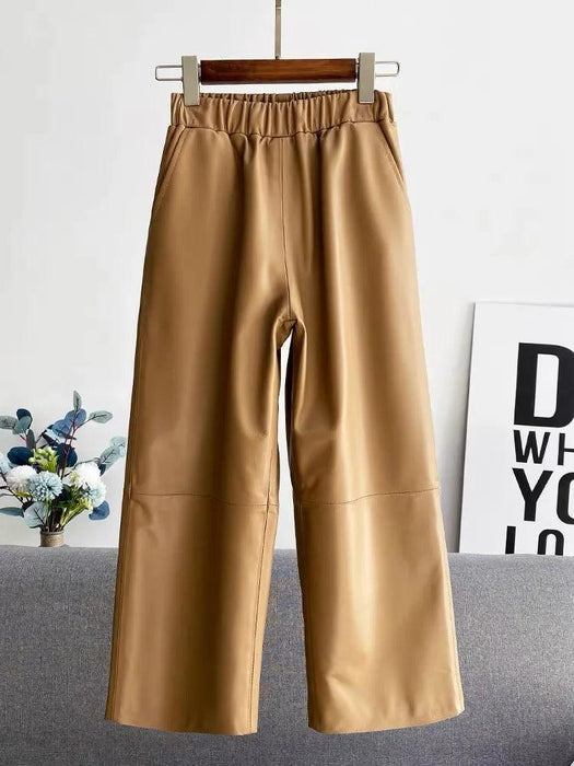 Sheepskin Leather Wide-Leg Trousers - Elegantly Casual