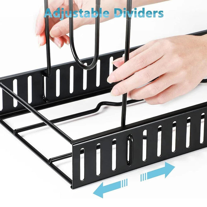 8-Tier Adjustable Kitchen Pan Storage Rack for Enhanced Organization and Durability