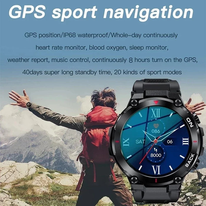 Waterproof GPS Smartwatch with Tracking for Men - Long Battery Life