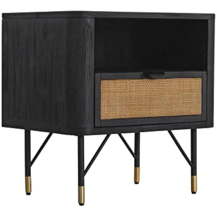 Saratoga Black Acacia Nightstand with Rattan Accents