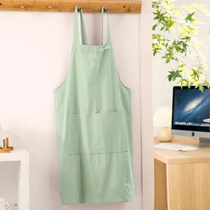 Chic Cotton Linen Apron with Stylish Wide Straps for Women - Your Perfect Cooking Companion