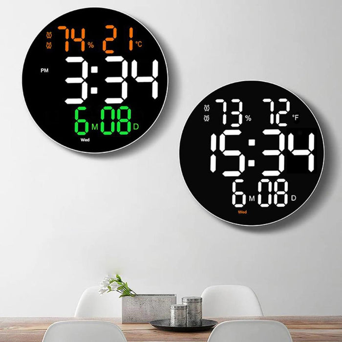 Stylish 10" or 12" Digital LED Wall Clock with Dual Alarms, Temperature Display, and Calendar for Modern Home Decor