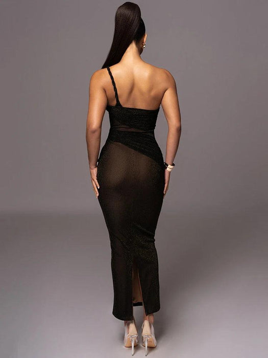 Sophisticated Off-Shoulder Backless Maxi Dress with Eye-Catching Side Split for Women's Formal Events