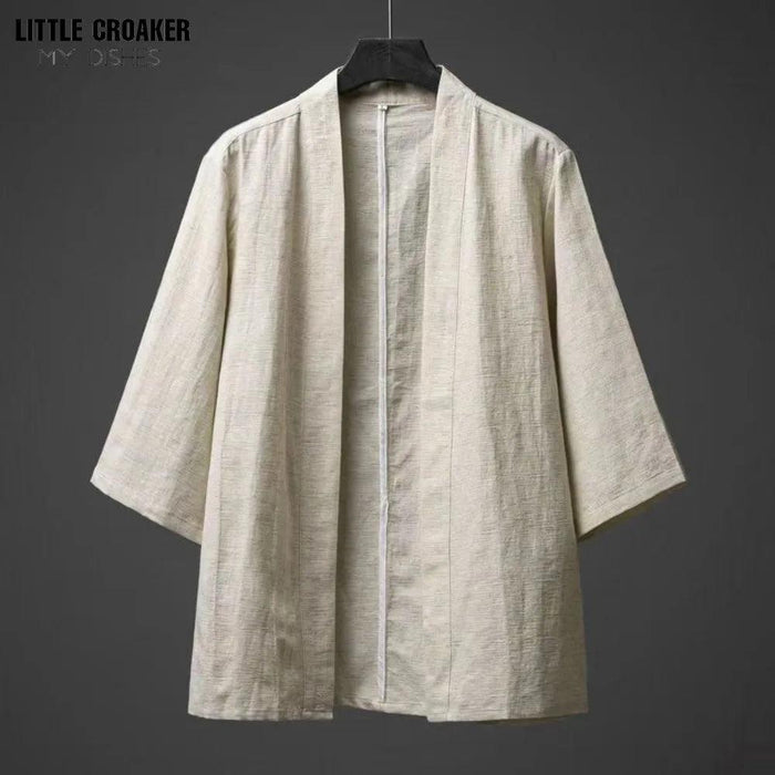 Elegant Cotton Linen Men's Yukata Kimono Robe - Chic Asian-Inspired Lounging Attire