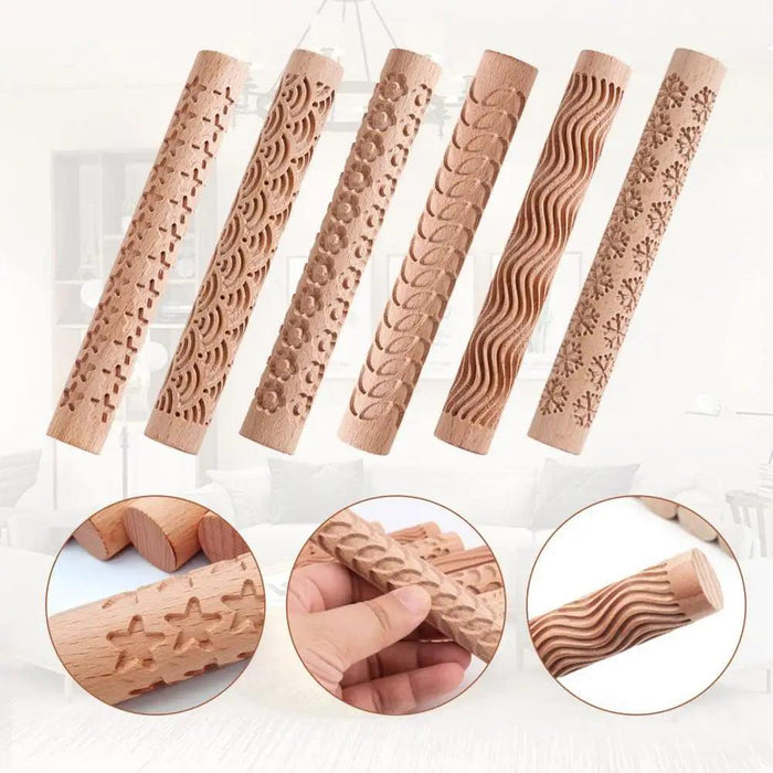 Textured Beechwood Rolling Pin - Versatile Embossing Tool for Baking and Crafting