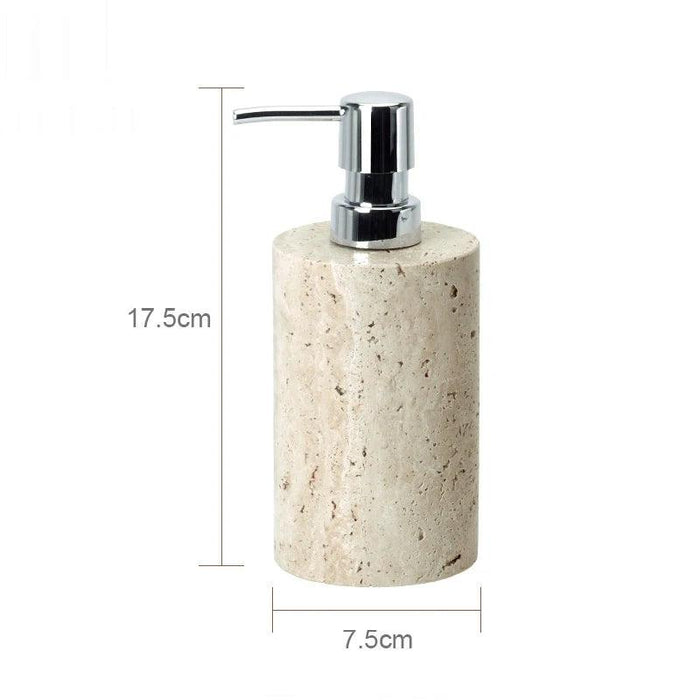 Natural Beige Travertine Luxury Bathroom Accessory Collection - Soap Dispenser, Dish, Reed Diffuser & Vanity Tray Set