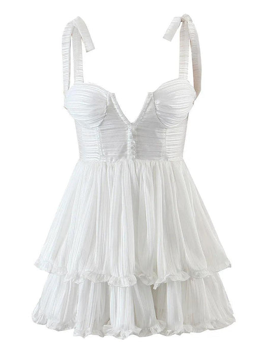 Chic Vintage V-neck Corset Dress with Enchanting Ruffle Hem