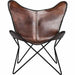 Retro Brown Leather Butterfly Chair with Sturdy Iron Frame for Stylish Comfort