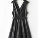 Sleek Black Faux Leather V Neck Sleeveless Midi Dress with Pockets - Customizable