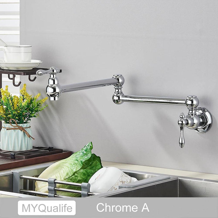 Sleek Brushed Gold Brass Wall-Mounted Pot Filler Faucet for a Chic Kitchen Upgrade