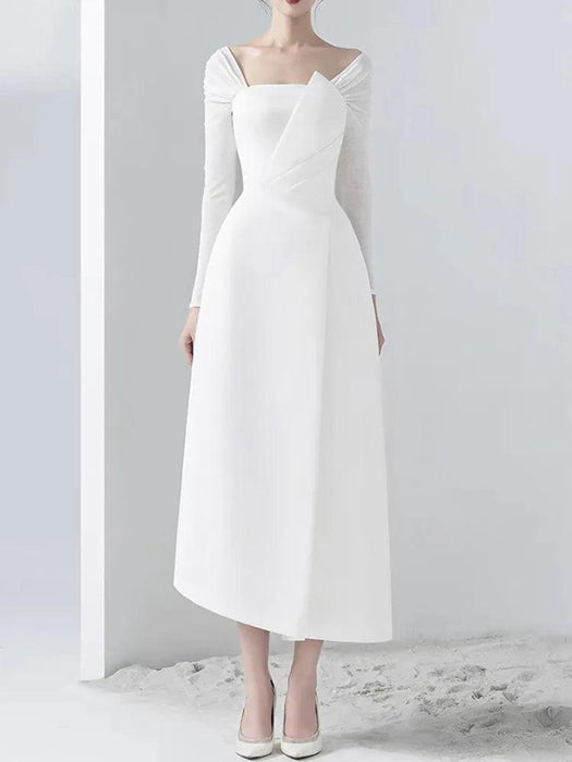 Chic Asymmetrical Summer Evening Dress with Long Sleeves and Flattering Fit