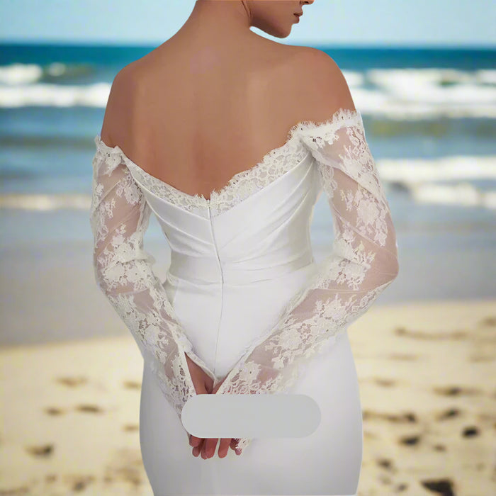 Elegant Floral Lace Mermaid Wedding Dress with Open Back and Long Sleeves