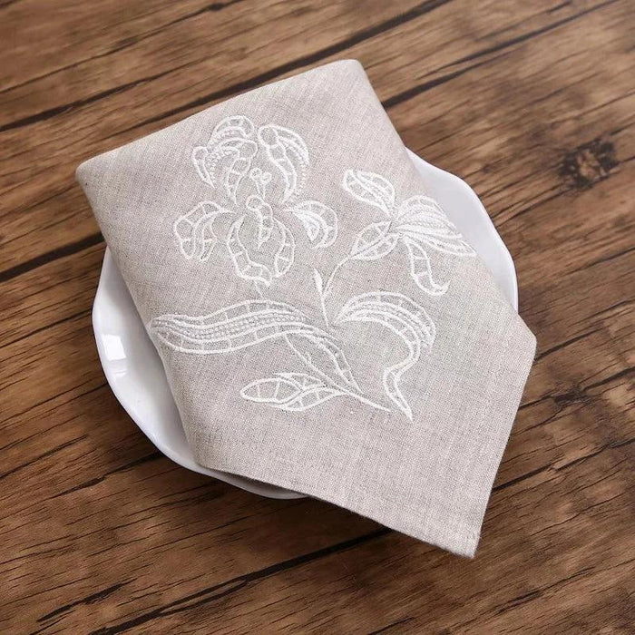 Iris Blossom Embroidered Linen Napkin Collection - Luxurious European Flax Tableware